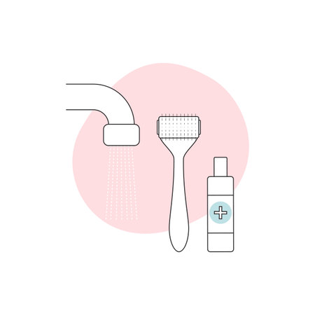 Vector illustration of a dermaroller with serum and a water tap for skin care routine.のイラスト素材