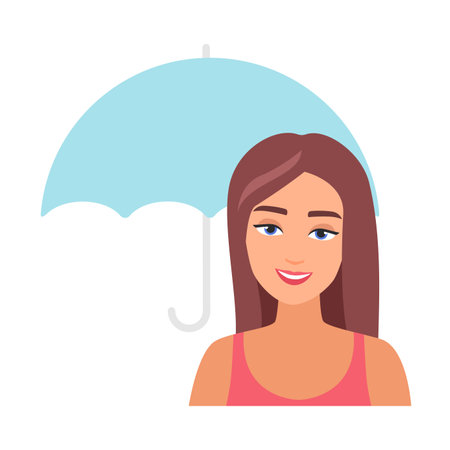Vector illustration of a woman with SPF protection, highlighting sun safety and skincare.のイラスト素材