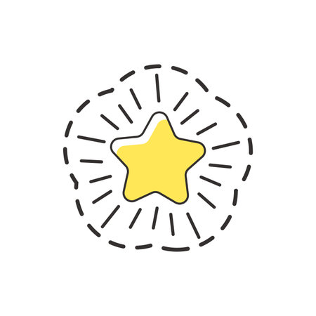 Vector illustration of a yellow star sticker, representing achievement and celebration.のイラスト素材