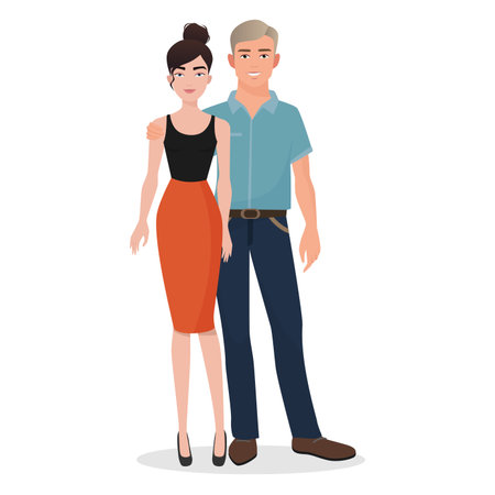 Vector illustration of a young couple standing together, showcasing love and companionship.のイラスト素材