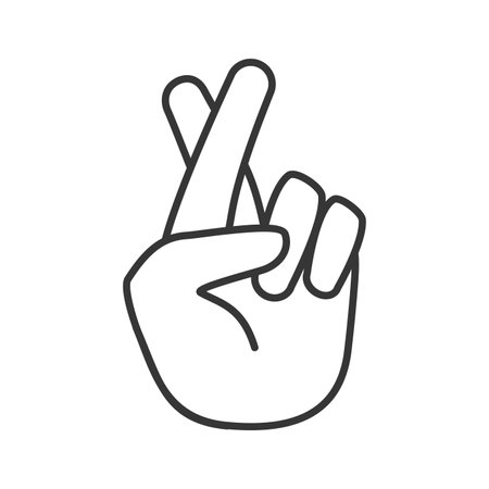 Line art vector illustration of fingers crossed hand gesture, symbolizing hope and good luck.のイラスト素材