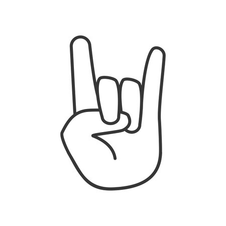 Line art vector illustration of a rock on hand gesture, symbolizing enthusiasm and rock culture.のイラスト素材