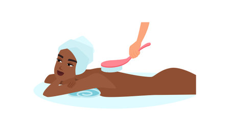 Vector illustration of a woman receiving a body scrub treatment, representing relaxation and skincare.のイラスト素材