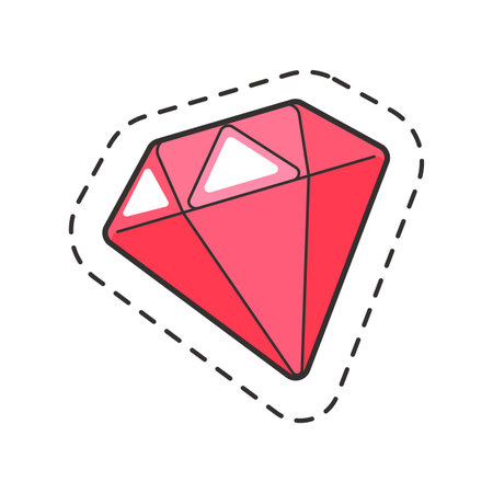 Vector image of a red diamond, designed as a sticker with a dashed outline.のイラスト素材