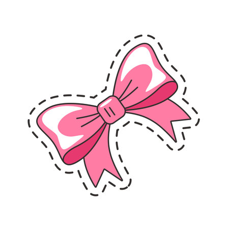 Adorable pink bow sticker vector illustration, perfect for decor or crafting.のイラスト素材