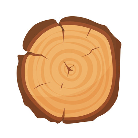 Wooden log cross section vector illustration, ideal for nature and woodworking designs.のイラスト素材