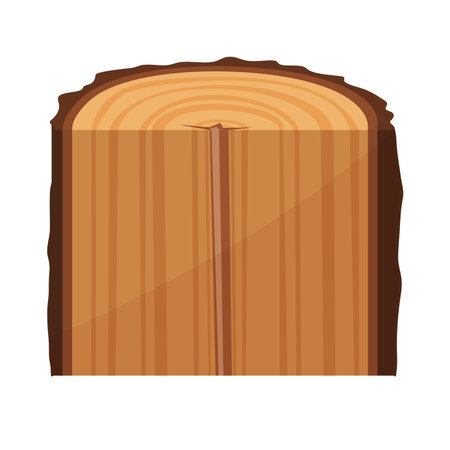 A vector illustration of a wooden log half slice with a section removed, displaying detailed wood texture.のイラスト素材