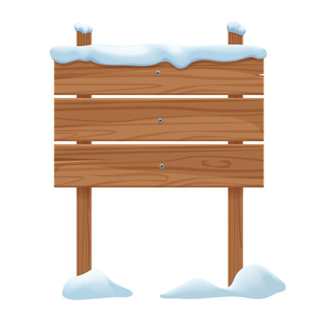 A vector illustration of a wooden signpost covered in snow, ideal for winter themes.のイラスト素材