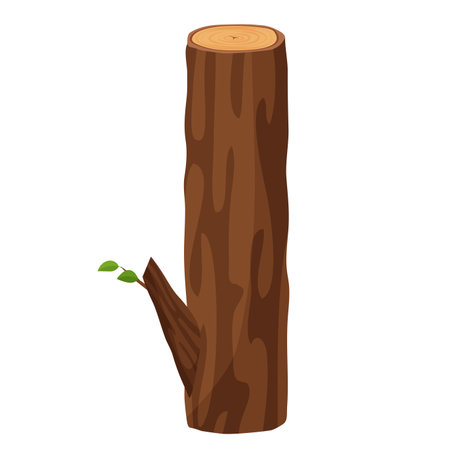 A vector illustration of a tall wooden log with a small branch and leaves.のイラスト素材
