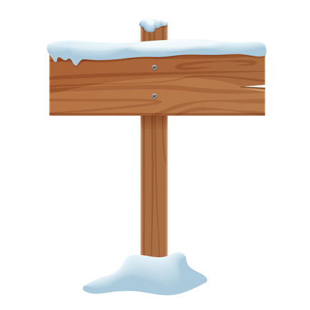 A vector image of a wooden sign covered in snow, perfect for winter-themed designs.のイラスト素材