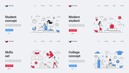 These vibrant illustrations highlight key themes in modern education, such as essential skills development, innovative teaching methods, and the dynamic lifestyle of todays college studentsのイラスト素材