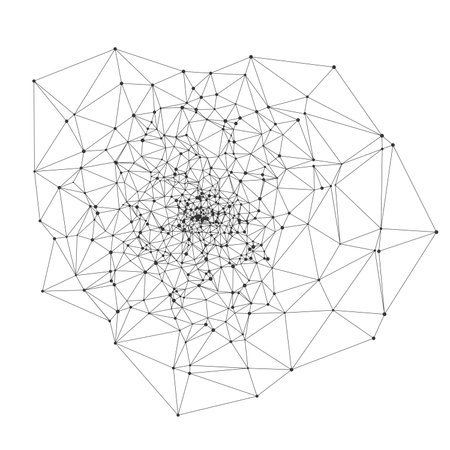 Complex geometric spiral network with interconnected lines and nodes ideal for technology backgrounds science presentations or digital design projects isolated on white background vector illustrationのイラスト素材