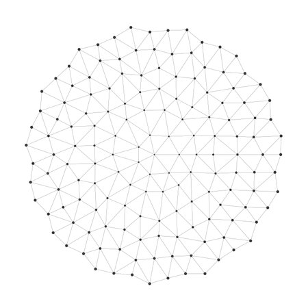 Abstract geometric mesh circle with connected dots and lines, perfect for technology, science, or network backgrounds, modern presentations, and digital concepts isolated on white background vector.のイラスト素材