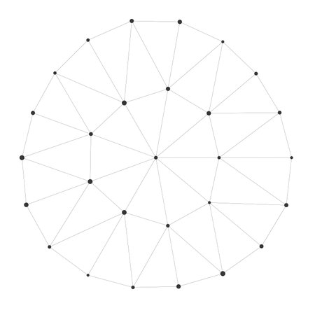 Abstract geometric circle formed by intersecting lines and larger black points ideal for science, technology, or network concepts on white background vector illustrationのイラスト素材