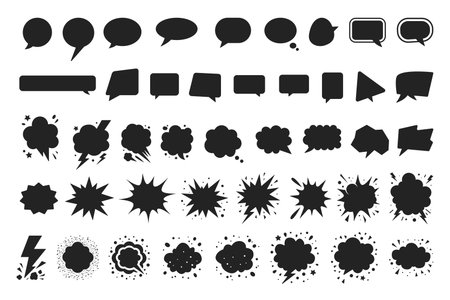 Collection of comic speech bubbles, chat boxes, and message balloons in various doodle styles for communication, quotes, and ideas, isolated on white background vector illustrationのイラスト素材