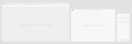 Modern desktop, tablet, mobile interface browser layout with rounded navigation bars, search...