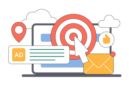Digital marketing concept with cursor clicking on targeted PPC ad, highlighting online advertising strategy and conversion optimization isolated on white background vector illustrationのイラスト素材