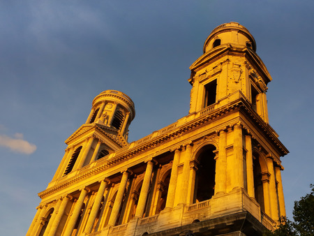 St. Sulpice Church in Paris at sunsetの写真素材