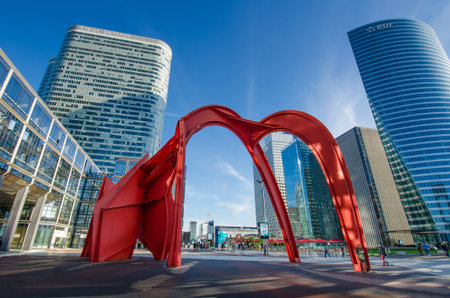 Paris France October 27 2015  Modern sculptures are featured among the office buildings in La...