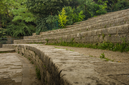 Paris, France, September 4, 2015 - The stone bleachers at Arenes de Lutece are among the remains of one of the largest amphitheaters built by the Romans.のeditorial素材