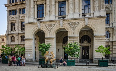 HAVANA - CUBA JUNE 19, 2016: Tourists gather outside Al fondo Lonja del Comercio, formerly the Grocerâs Guild, which was built in 1878 in the in the Renaissance style.のeditorial素材