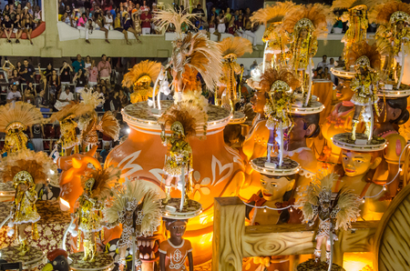 Rio de Janeiro, Brazil, February 26, 2017 â The tropical theme of the Paraiso do Tuiuti Samba School in the carnival parade at the Sambadrome Marques de Sapucai emphasizes the natural paradise of the interior of the country.のeditorial素材