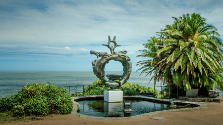 Montevideo, Uruguay, February 18, 2017 - The abstract sculpture at Plaza de la Armada, also known as Army Square, was created by Spanish Sculptor Eduardo Yepes and symbolizes seaman fighting in middle of the sea.のeditorial素材