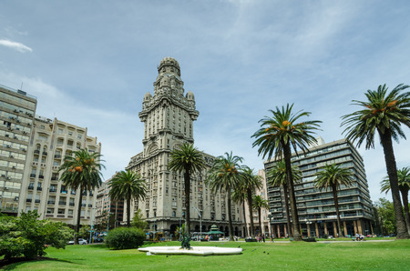Montevideo, Uruguay, February 18, 2017 - Salvo Palace in Independence Square, also known as Palacio Salvo, consists of offices, shops and apartments and was built by the Italian architect Mario Palanti in 1928.のeditorial素材