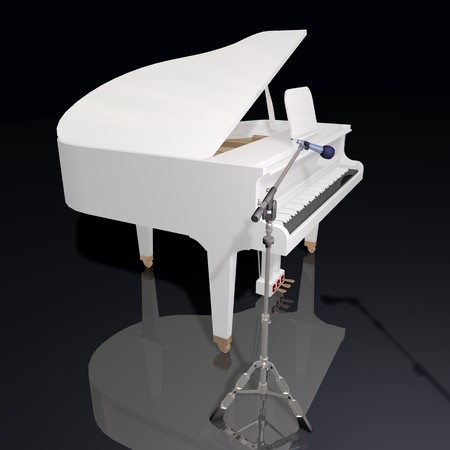 gand piano and mic on a black backgroundの写真素材