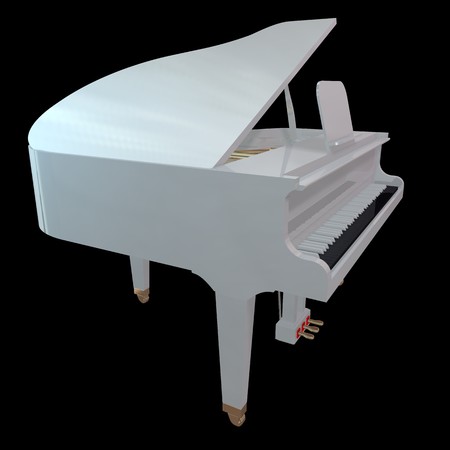 White piano isolated on a black backgroundの写真素材