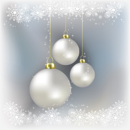 christmas balls and snowflakes grey backgroundのイラスト素材