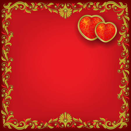 Valentines greeting with hearts on red floral backgroundのイラスト素材