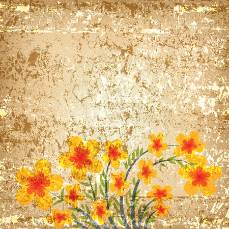 abstract illustration with flowers on grunge backgroundのイラスト素材