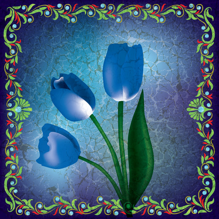abstract grunge illustration with tulips on cracked backgroundのイラスト素材