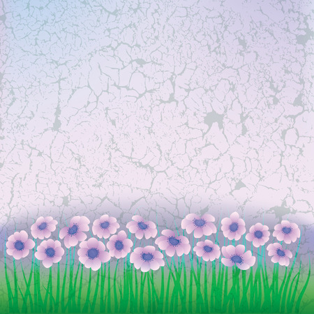 abstract floral background with pink flowers on greenのイラスト素材