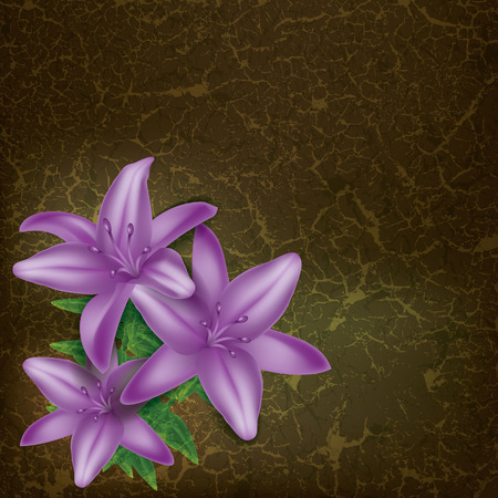 grunge floral illustration with purple flowers on darkのイラスト素材