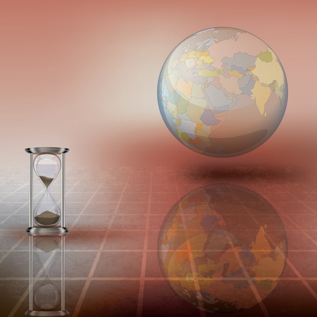 abstract illustration with globe and hourglass on brownのイラスト素材