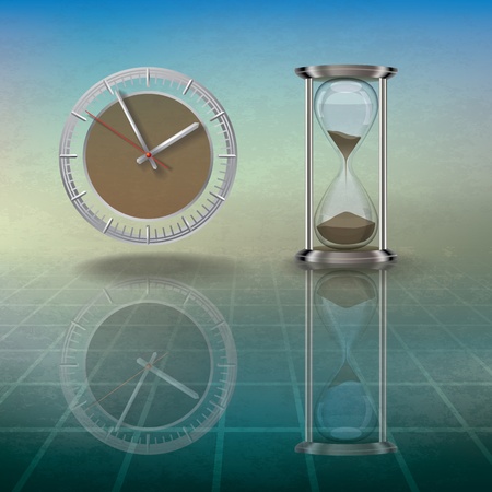abstract grunge illustration with hourglass and clock on blueのイラスト素材