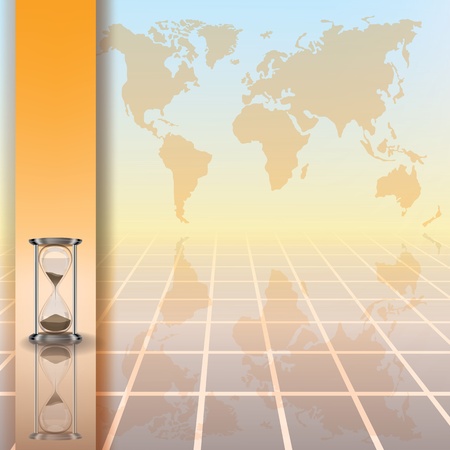 abstract color illustration with hourglass and earth mapのイラスト素材
