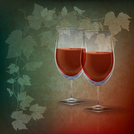 abstract grunge illustration with wineglasses on greenのイラスト素材