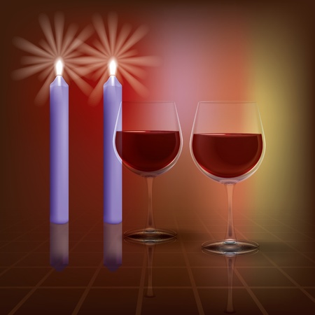 abstract illustration with candles and wineglass on dark backgroundのイラスト素材