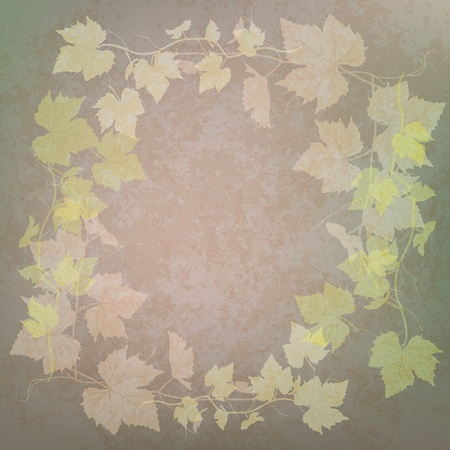 grunge illustration with grape leaves on green backgroundのイラスト素材