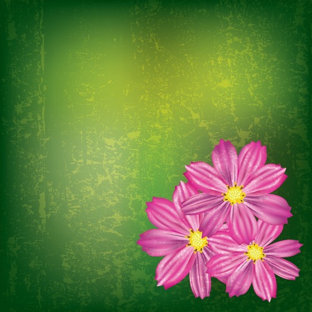 abstract grunge illustration with red flowers on cracked backgroundのイラスト素材