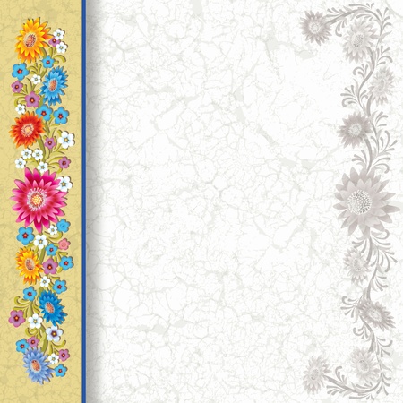 abstract grunge white background with color flowers on yellowのイラスト素材