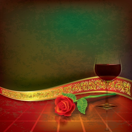 abstract grunge illustration with wine glass and gift ribbonのイラスト素材