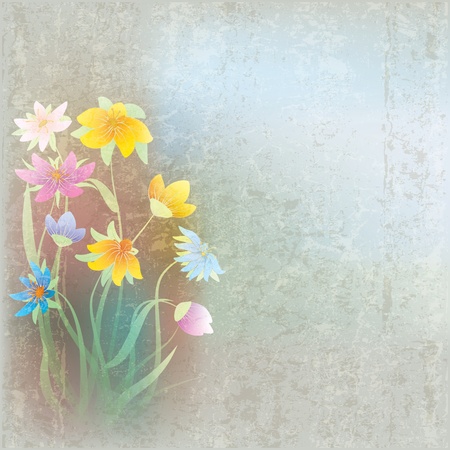 abstract grunge composition with flowers on dirty backgroundのイラスト素材