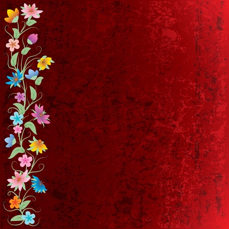 abstract grunge floral background with flowers on brownのイラスト素材
