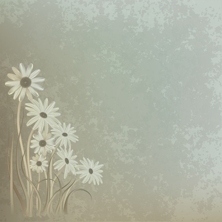 abstract floral background with chamomiles on dirty beigeのイラスト素材