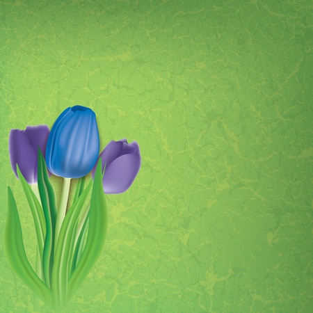 abstract floral illustration with tulips on cracked green backgroundのイラスト素材