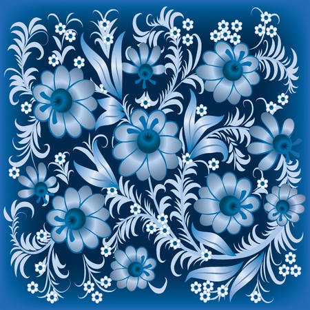 abstract floral ornament with flowers on blueのイラスト素材